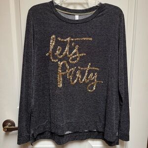 Xhileration Lets Party Gold Sequined Gray Long Sleeve Pullover Top Womens XXL